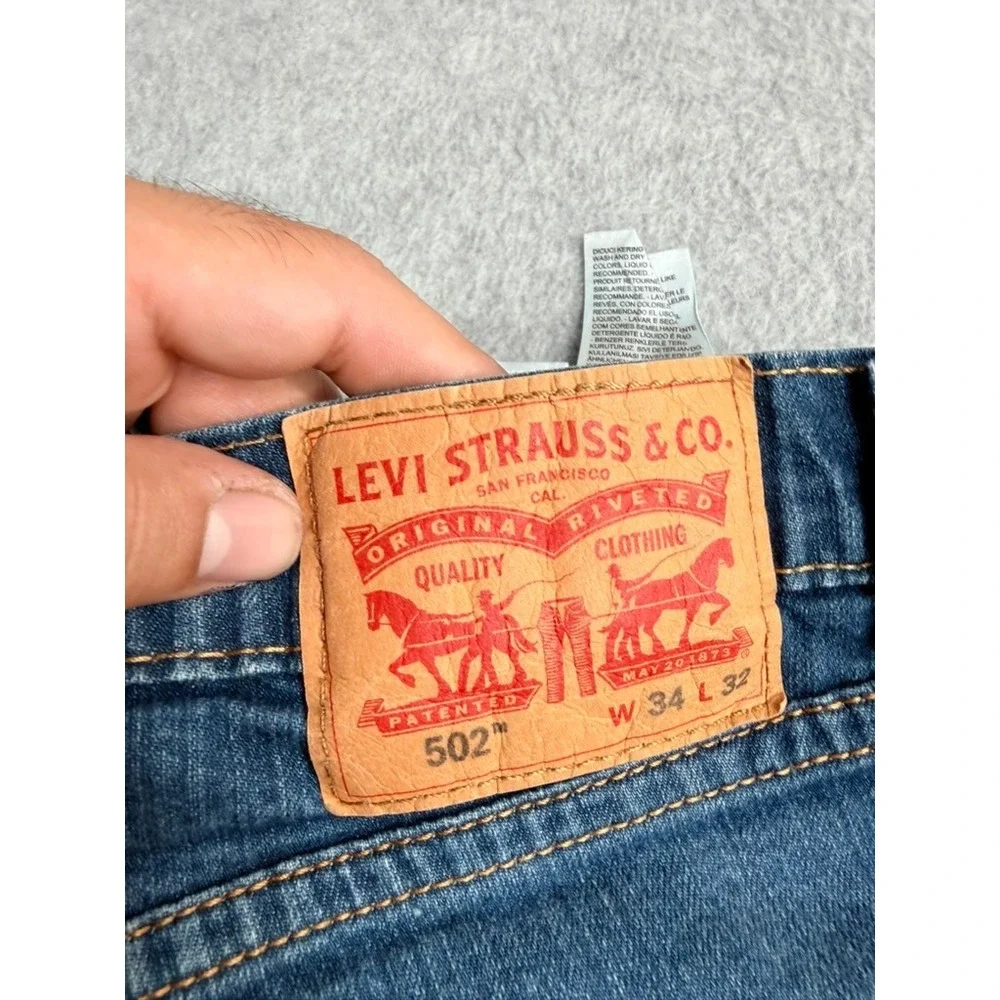 Levis 502 Regular Taper Mens Jeans Blue Medium Wash 34x32 Denim Pants